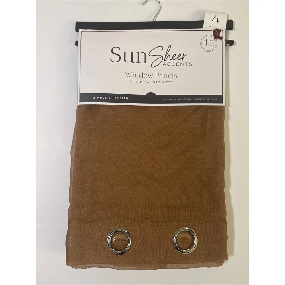 Sun Sheer Accents 4 Window Panels Brown w/ Silver Grommets 35 X 84